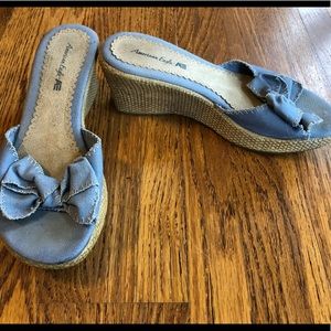 Chambray Wedge Sandals